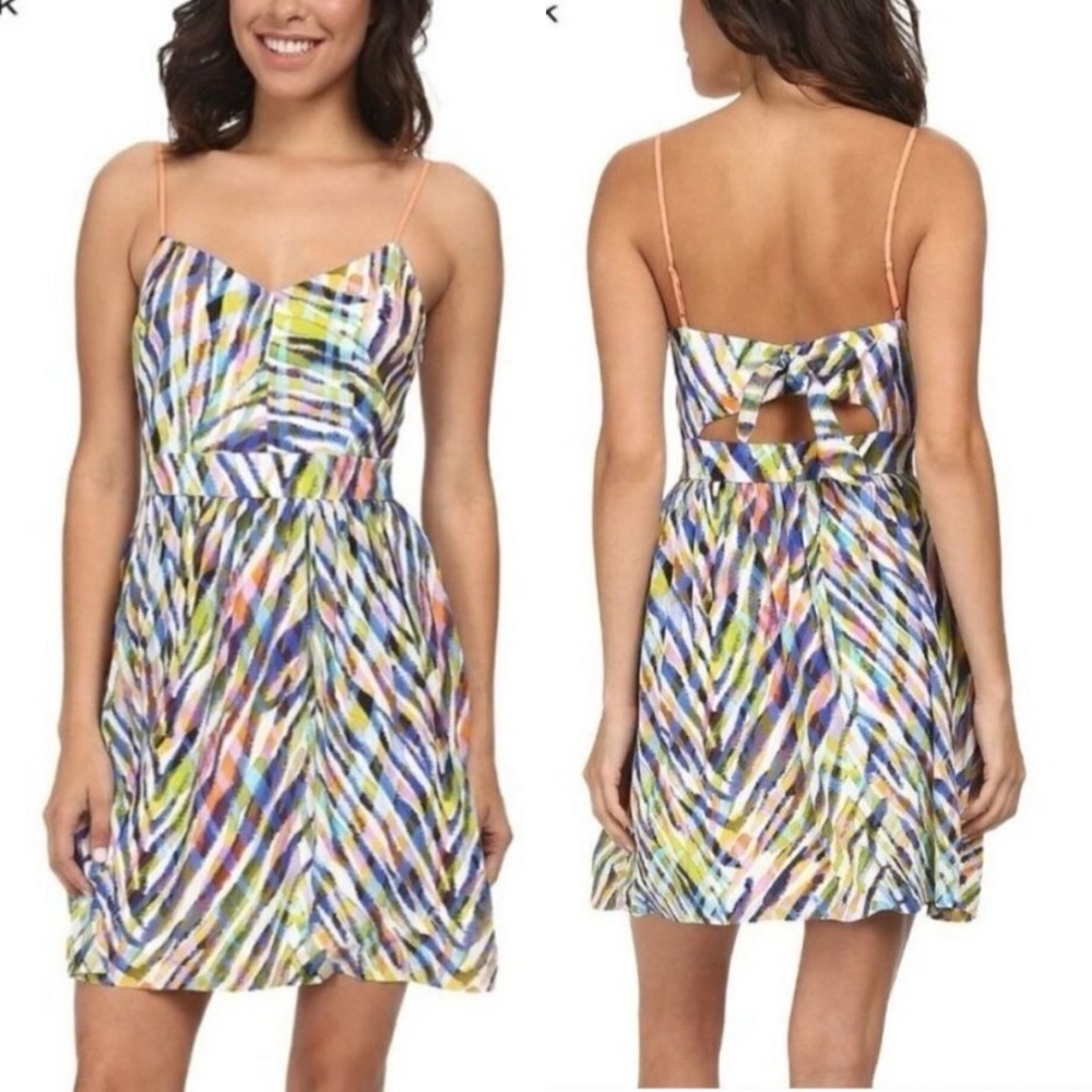 NWOT Trina Turk Gypsum 100% Silk Tropical Tiger Print Rainbow Dress